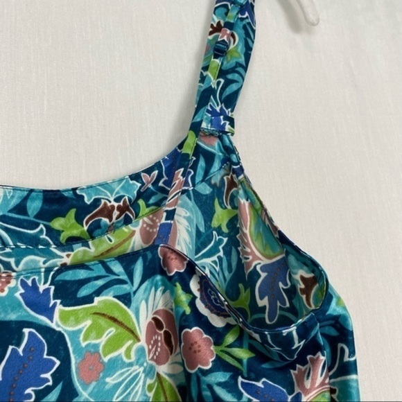 Cabernet Y2K Vintage Silky Satin Slip Dress Turquoise Retro Floral Print Chemise - Picture 7 of 12